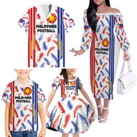 Custom Philippines Champions Football Jersey Family Matching Off The Shoulder Long Sleeve Dress and Hawaiian Shirt - Wonder Print Shop