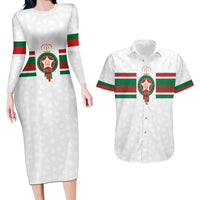 Custom Morocco Football Couples Matching Long Sleeve Bodycon Dress and Hawaiian Shirt The Roar of Atlas Lions - Wonder Print Shop