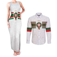 Custom Morocco Football Couples Matching Tank Maxi Dress and Long Sleeve Button Shirt The Roar of Atlas Lions - Wonder Print Shop