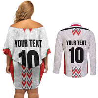 Custom Sudan Football Couples Matching Off Shoulder Short Dress and Long Sleeve Button Shirt Falcons of Jediane - Wings of Victory - Wonder Print Shop