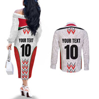 Custom Sudan Football Couples Matching Off The Shoulder Long Sleeve Dress and Long Sleeve Button Shirt Falcons of Jediane - Wings of Victory