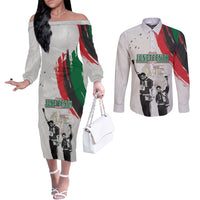 Personalized Juneteenth Freedom Day Couples Matching Off The Shoulder Long Sleeve Dress and Long Sleeve Button Shirt 1968 Olympics Black Power Salute