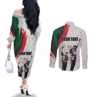 Personalized Juneteenth Freedom Day Couples Matching Off The Shoulder Long Sleeve Dress and Long Sleeve Button Shirt 1968 Olympics Black Power Salute