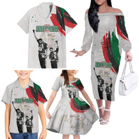 Personalized Juneteenth Freedom Day Family Matching Off The Shoulder Long Sleeve Dress and Hawaiian Shirt 1968 Black Power Salute - Wonder Print Shop