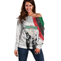 Personalized Juneteenth Freedom Day Off Shoulder Sweater 1968 Black Power Salute - Wonder Print Shop