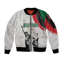 Personalized Juneteenth Freedom Day Sleeve Zip Bomber Jacket 1968 Black Power Salute - Wonder Print Shop