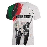 Personalized Juneteenth Freedom Day Women V-Neck T-Shirt 1968 Black Power Salute - Wonder Print Shop