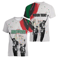 Personalized Juneteenth Freedom Day Women V-Neck T-Shirt 1968 Black Power Salute - Wonder Print Shop