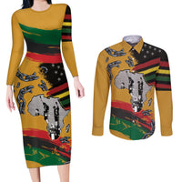 Juneteenth Freedom Day Couples Matching Long Sleeve Bodycon Dress and Long Sleeve Button Shirt 1968 Black Power Salute Broken Chain - Wonder Print Shop