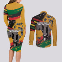 Juneteenth Freedom Day Couples Matching Long Sleeve Bodycon Dress and Long Sleeve Button Shirt 1968 Black Power Salute Broken Chain - Wonder Print Shop