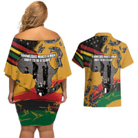 Juneteenth Freedom Day Couples Matching Off Shoulder Short Dress and Hawaiian Shirt 1968 Black Power Salute Broken Chain - Wonder Print Shop