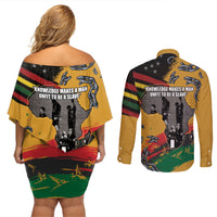 Juneteenth Freedom Day Couples Matching Off Shoulder Short Dress and Long Sleeve Button Shirt 1968 Black Power Salute Broken Chain - Wonder Print Shop