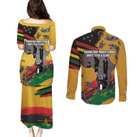 Juneteenth Freedom Day Couples Matching Puletasi and Long Sleeve Button Shirt 1968 Black Power Salute Broken Chain - Wonder Print Shop