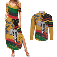 Juneteenth Freedom Day Couples Matching Summer Maxi Dress and Long Sleeve Button Shirt 1968 Black Power Salute Broken Chain - Wonder Print Shop