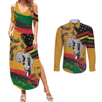 Juneteenth Freedom Day Couples Matching Summer Maxi Dress and Long Sleeve Button Shirt 1968 Black Power Salute Broken Chain - Wonder Print Shop