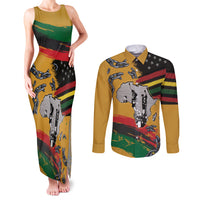 Juneteenth Freedom Day Couples Matching Tank Maxi Dress and Long Sleeve Button Shirt 1968 Black Power Salute Broken Chain - Wonder Print Shop