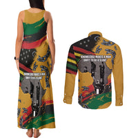 Juneteenth Freedom Day Couples Matching Tank Maxi Dress and Long Sleeve Button Shirt 1968 Black Power Salute Broken Chain - Wonder Print Shop