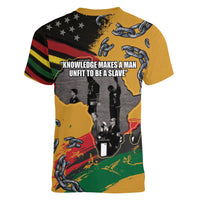 Juneteenth Freedom Day Women V-Neck T-Shirt 1968 Black Power Salute Broken Chain - Wonder Print Shop