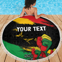 Personalized Juneteenth Freedom Day Beach Blanket Raised Fist Black Power and Africa Pattern - Wonder Print Shop