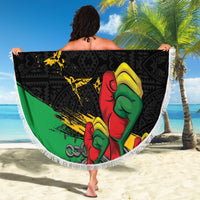 Personalized Juneteenth Freedom Day Beach Blanket Raised Fist Black Power and Africa Pattern - Wonder Print Shop