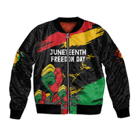 Personalized Juneteenth Freedom Day Bomber Jacket Raised Fist Black Power and Africa Pattern - Wonder Print Shop
