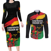 Personalized Juneteenth Freedom Day Couples Matching Long Sleeve Bodycon Dress and Long Sleeve Button Shirt Raised Fist Black Power and Africa Pattern - Wonder Print Shop