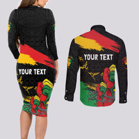Personalized Juneteenth Freedom Day Couples Matching Long Sleeve Bodycon Dress and Long Sleeve Button Shirt Raised Fist Black Power and Africa Pattern - Wonder Print Shop