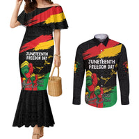 Personalized Juneteenth Freedom Day Couples Matching Mermaid Dress and Long Sleeve Button Shirt Raised Fist Black Power and Africa Pattern