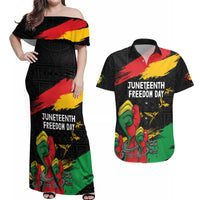 Personalized Juneteenth Freedom Day Couples Matching Off Shoulder Maxi Dress and Hawaiian Shirt Raised Fist Black Power and Africa Pattern - Wonder Print Shop