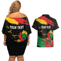 Personalized Juneteenth Freedom Day Couples Matching Off Shoulder Short Dress and Hawaiian Shirt Raised Fist Black Power and Africa Pattern - Wonder Print Shop