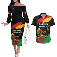 Personalized Juneteenth Freedom Day Couples Matching Off The Shoulder Long Sleeve Dress and Hawaiian Shirt Raised Fist Black Power and Africa Pattern - Wonder Print Shop