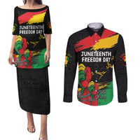 Personalized Juneteenth Freedom Day Couples Matching Puletasi and Long Sleeve Button Shirt Raised Fist Black Power and Africa Pattern - Wonder Print Shop