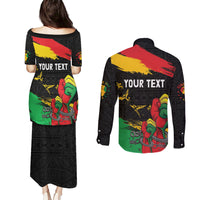 Personalized Juneteenth Freedom Day Couples Matching Puletasi and Long Sleeve Button Shirt Raised Fist Black Power and Africa Pattern - Wonder Print Shop