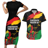 Personalized Juneteenth Freedom Day Couples Matching Short Sleeve Bodycon Dress and Hawaiian Shirt Raised Fist Black Power and Africa Pattern - Wonder Print Shop