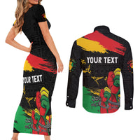Personalized Juneteenth Freedom Day Couples Matching Short Sleeve Bodycon Dress and Long Sleeve Button Shirt Raised Fist Black Power and Africa Pattern - Wonder Print Shop