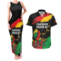 Personalized Juneteenth Freedom Day Couples Matching Tank Maxi Dress and Hawaiian Shirt Raised Fist Black Power and Africa Pattern - Wonder Print Shop