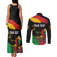 Personalized Juneteenth Freedom Day Couples Matching Tank Maxi Dress and Long Sleeve Button Shirt Raised Fist Black Power and Africa Pattern - Wonder Print Shop