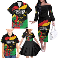 Personalized Juneteenth Freedom Day Family Matching Off The Shoulder Long Sleeve Dress and Hawaiian Shirt Raised Fist Black Power and Africa Pattern - Wonder Print Shop