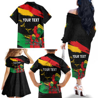 Personalized Juneteenth Freedom Day Family Matching Off The Shoulder Long Sleeve Dress and Hawaiian Shirt Raised Fist Black Power and Africa Pattern - Wonder Print Shop