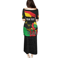 Personalized Juneteenth Freedom Day Family Matching Puletasi and Hawaiian Shirt Raised Fist Black Power and Africa Pattern - Wonder Print Shop