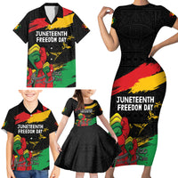 Personalized Juneteenth Freedom Day Family Matching Short Sleeve Bodycon Dress and Hawaiian Shirt Raised Fist Black Power and Africa Pattern - Wonder Print Shop