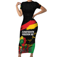 Personalized Juneteenth Freedom Day Family Matching Short Sleeve Bodycon Dress and Hawaiian Shirt Raised Fist Black Power and Africa Pattern - Wonder Print Shop
