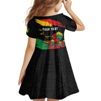 Personalized Juneteenth Freedom Day Kid Short Sleeve Dress Raised Fist Black Power and Africa Pattern - Wonder Print Shop