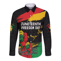 Personalized Juneteenth Freedom Day Long Sleeve Button Shirt Raised Fist Black Power and Africa Pattern - Wonder Print Shop