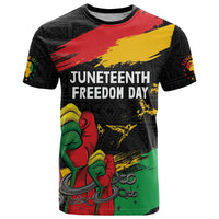 Personalized Juneteenth Freedom Day T Shirt Raised Fist Black Power and Africa Pattern - Wonder Print Shop