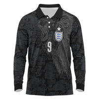 England National Football Custom Long Sleeve Polo Shirt Lions Roar 2026 Glory Black