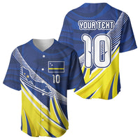 Curacao National Football Custom Baseball Jersey Abstract Sharp Wave Pattern Sporty Style with Map