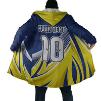 Curacao National Football Custom Cloak Abstract Sharp Wave Pattern Sporty Style with Map