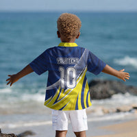 Curacao National Football Custom Kid Hawaiian Shirt Abstract Sharp Wave Pattern Sporty Style with Map LT03