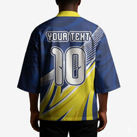Curacao National Football Custom Kimono Abstract Sharp Wave Pattern Sporty Style with Map